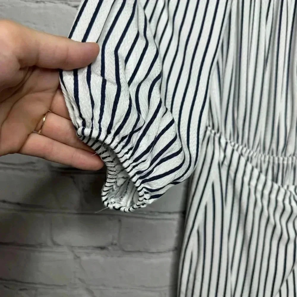 Aqua Women’s Blue/White Striped Off-the-Shoulder Wrapped Dress size Small - Picture 6 of 9